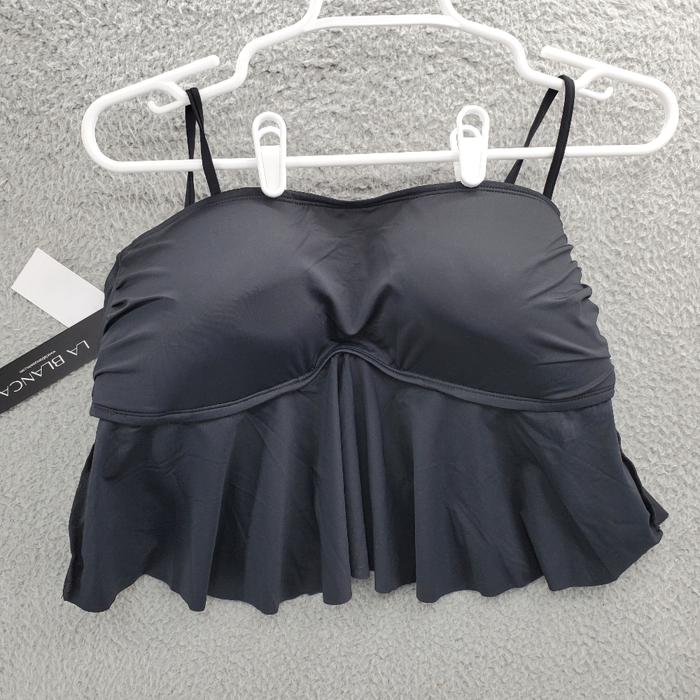 La Blanca Bandeau Ruffle Swim Top Womens Size 14 LB3ZZ76 Black
